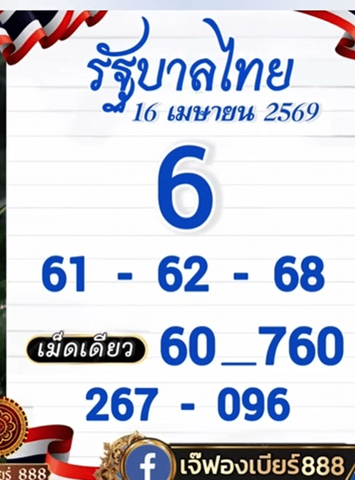 หวยเจ๊ฟองเบียร์ 16/4/69
