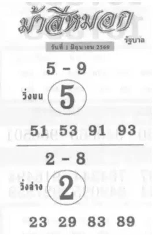 หวยม้าสีหมอก 16/6/69