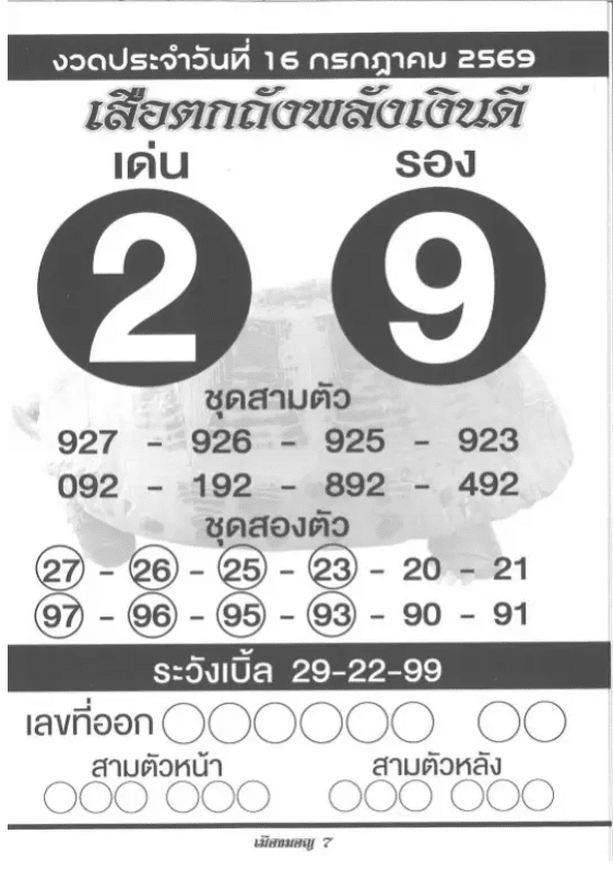 หวยเสือตกถัง 16/7/69