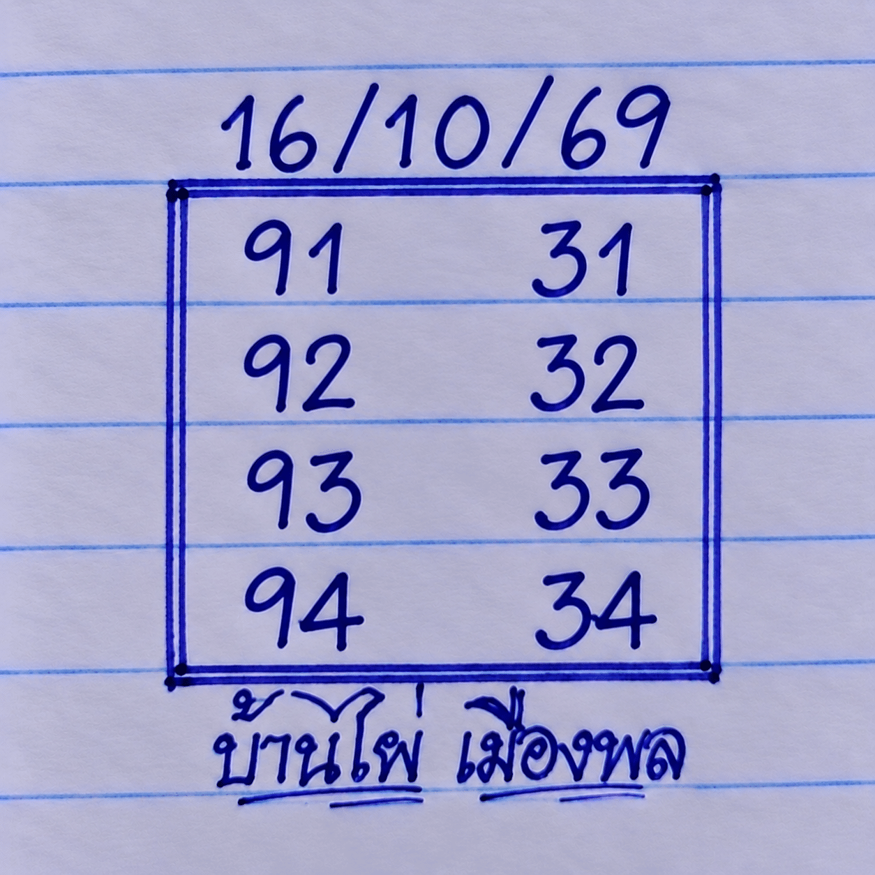 หวยบ้านไผ่เมืองพล 16/10/69