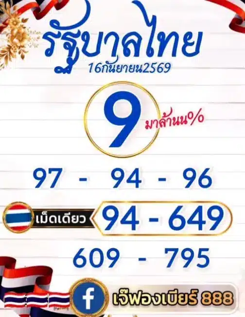หวยเจ๊ฟองเบียร์ 16/9/69